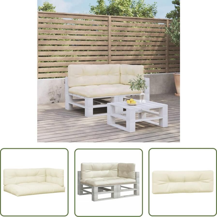 The Living Store Palletkussens 3 st stof crèmekleurig Palletkussens Tuinkussens Balkondecoratie Buitenleven Lounge Set