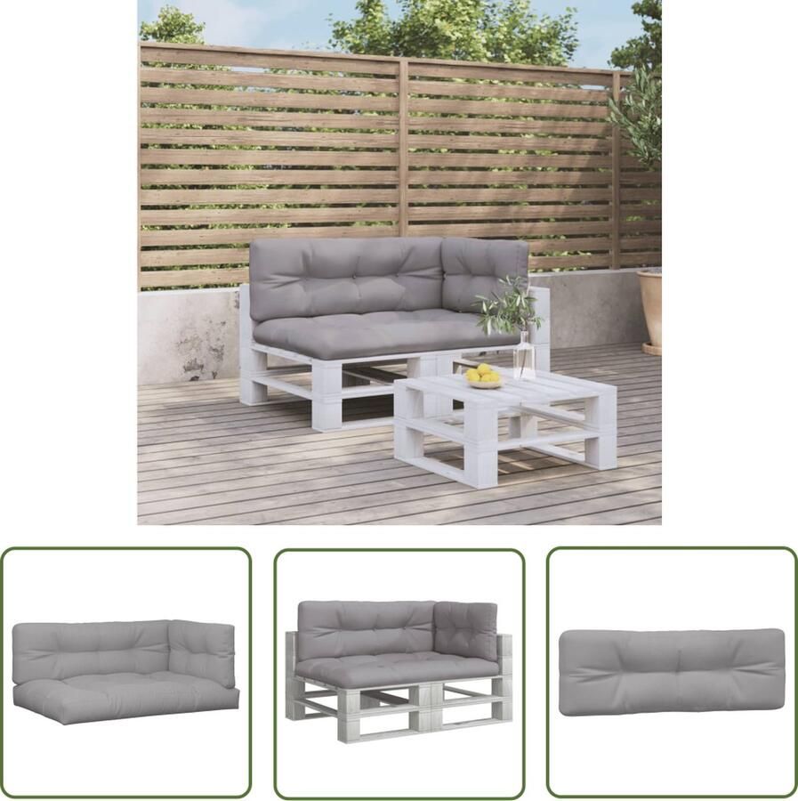The Living Store Palletkussens 3 st stof grijs Palletkussens Tuinstoelen Buitenkussens Zitkussens Rugkussens