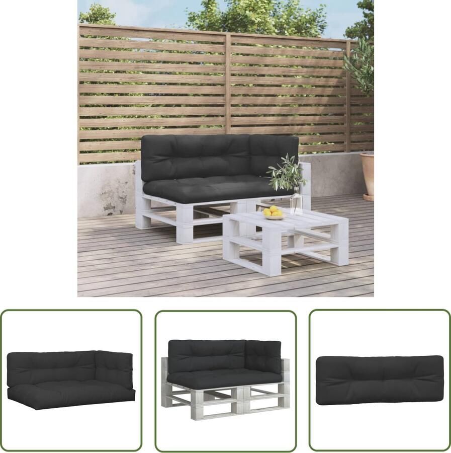 The Living Store Palletkussens 3 st stof zwart Palletkussens Buitenkussens Tuinkussens Balkondecoratie Lounge Set