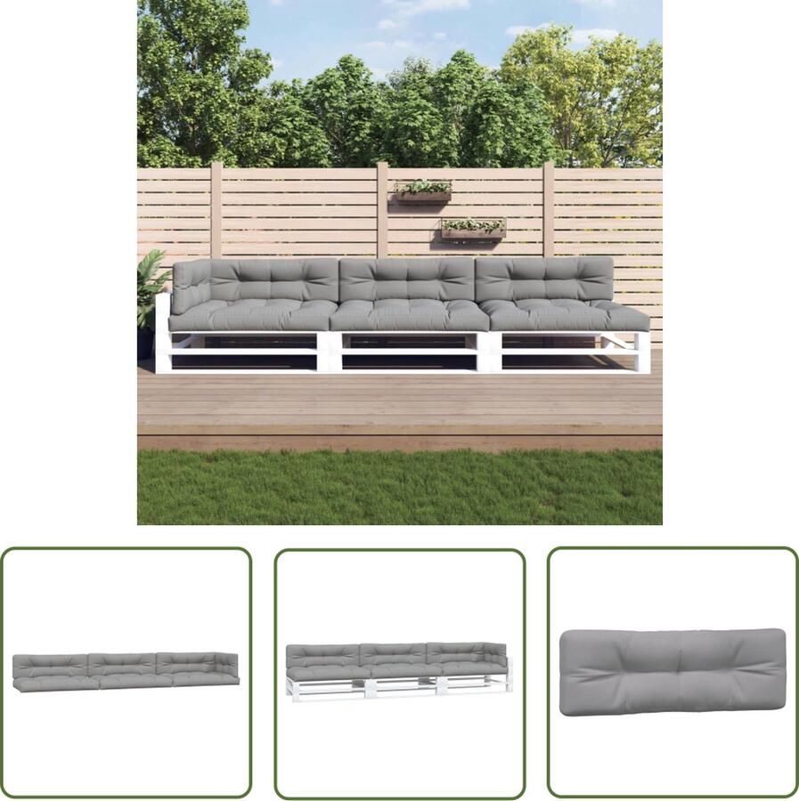 The Living Store Palletkussens Polyester 120x80x12 cm Grijs Palletkussens Buitenkussens Tuinkussens Lounge Kussens Zithoek