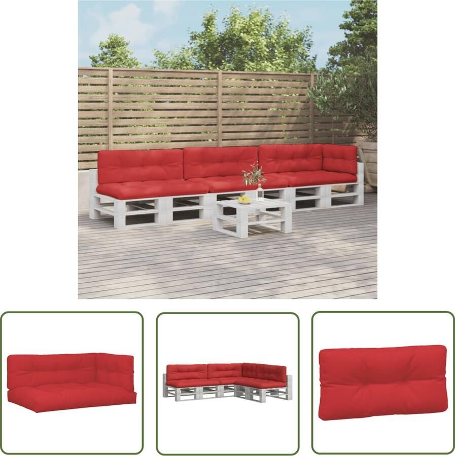 The Living Store Palletkussens 7 st stof rood Palletkussens Tuinbankkussens Terrasdecoratie Outdoor Meubilair Loungehoek