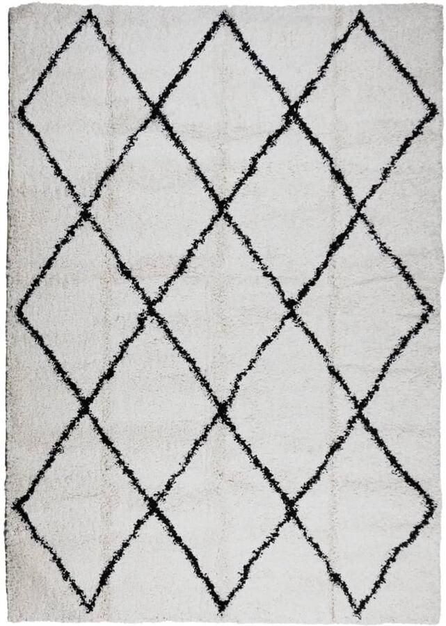 The Living Store Vloerkleed PAMPLONA shaggy hoogpolig 120x170 cm crème en zwart Shaggy Vloerkleed Polypropyleen Vloerkleed Crème Vloerkleed Zwarte Vloerkleed Woonkamer Tapijt - Foto 2