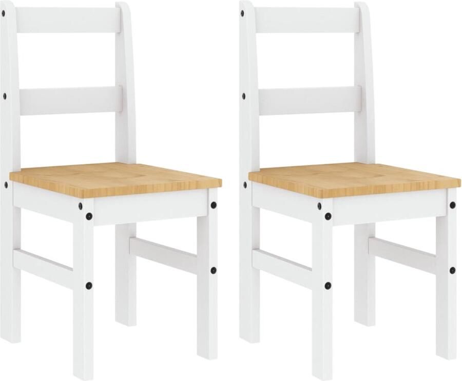 The Living Store Panama Eetkamerstoelen 40 x 46 x 90 cm Massief Grenenhout Eettafelstoel Dining Chair Granenhouten Stoel Witte Stoel Landelijke Stoel - Foto 2