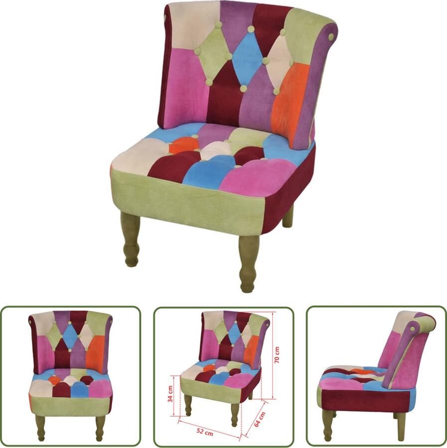 The Living Store Patchwork Stoel Patchwork Stoel 52x64x70 cm Verschillende kleuren Patchwork Fauteuil Stoelen Vintage Fauteuils Design Stoffen Stoel Multicoloured Chair - Foto 2