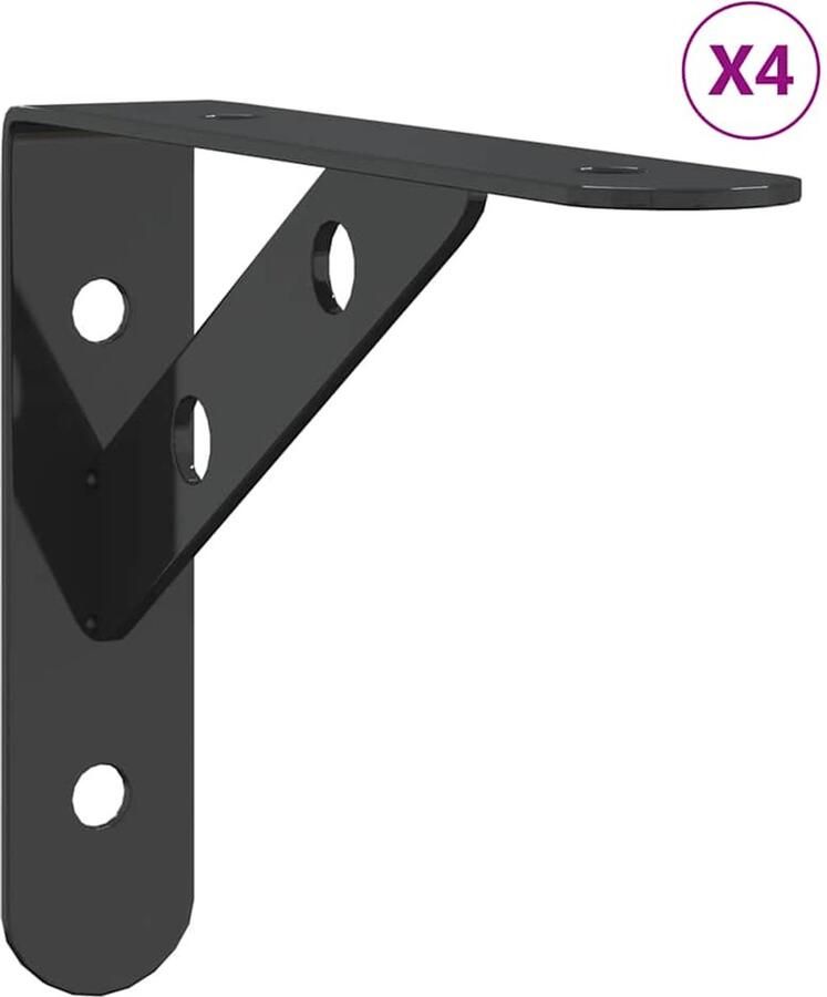 VidaXL Plankdragers 4 stuks 50 kg zwart staal Wandplank Dragers Scheidingshaakjes Roestvast Staal Haakjes Zwarte Wandbeugels Platvorm Bevestiging