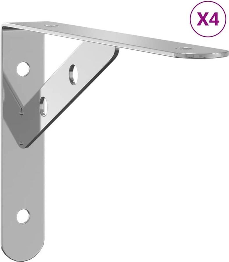 VidaXL Plankdragers 4 stuks RVS 20x2 5x14 cm Wandplank Dragers Plank Drager Wandbeugel Roestvrijstalen Plank Hanger Badkamer Accessoires