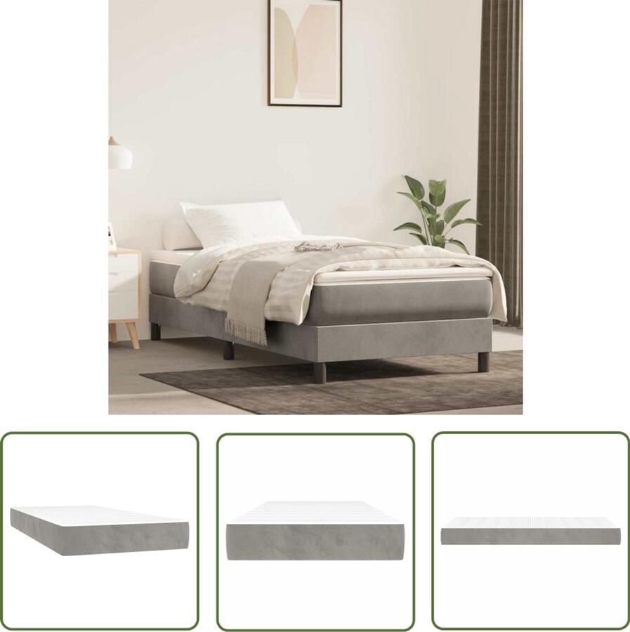 The Living Store Pocketveringmatras 100x220x20 cm fluweel lichtgrijs Pocketveringmatras Matras Fluweel Ligcomfort Nacht