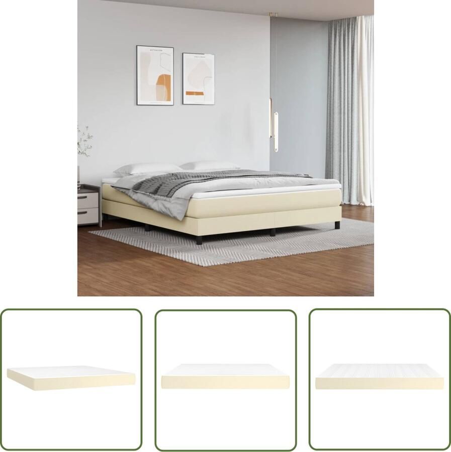 The Living Store Pocketveringmatras Wit Crème 160x200x20 cm Duurzaam kunstleer pocketveren comfortabel schuim Pocketveringmatras Matras Kunstleer Matras Creme Matras Dubbel Matras