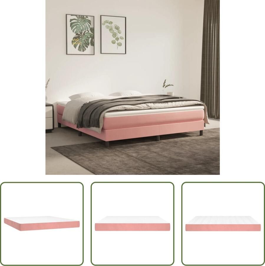 The Living Store Pocketveringmatras Fluweel Pocketveren en schuim 160x200x20 cm Middelharde ondersteuning Pocketveringmatras Fluweel Matras Tweepersoons Matras Rosé Matras Medium Hard Matras