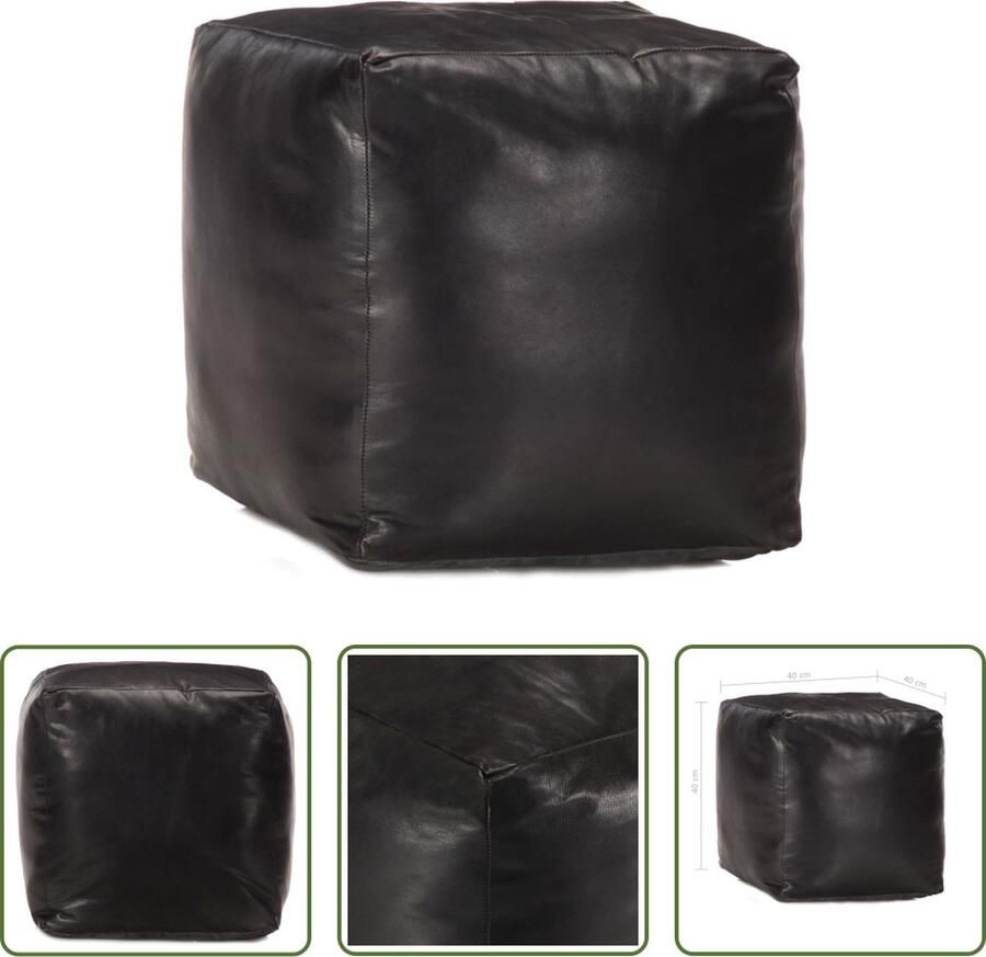 The Living Store Poef Geitenleer 40 x 40 x 40 cm Handgemaakt Poef Geitenleer Lederen Poef Salontafel Stoere Meubels