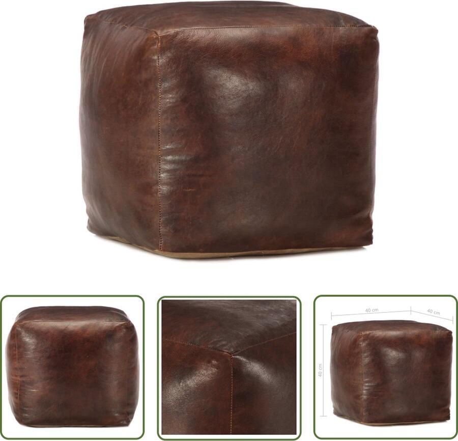 The Living Store poef geitenleer 40x40x40 cm donkerbruin - Foto 2