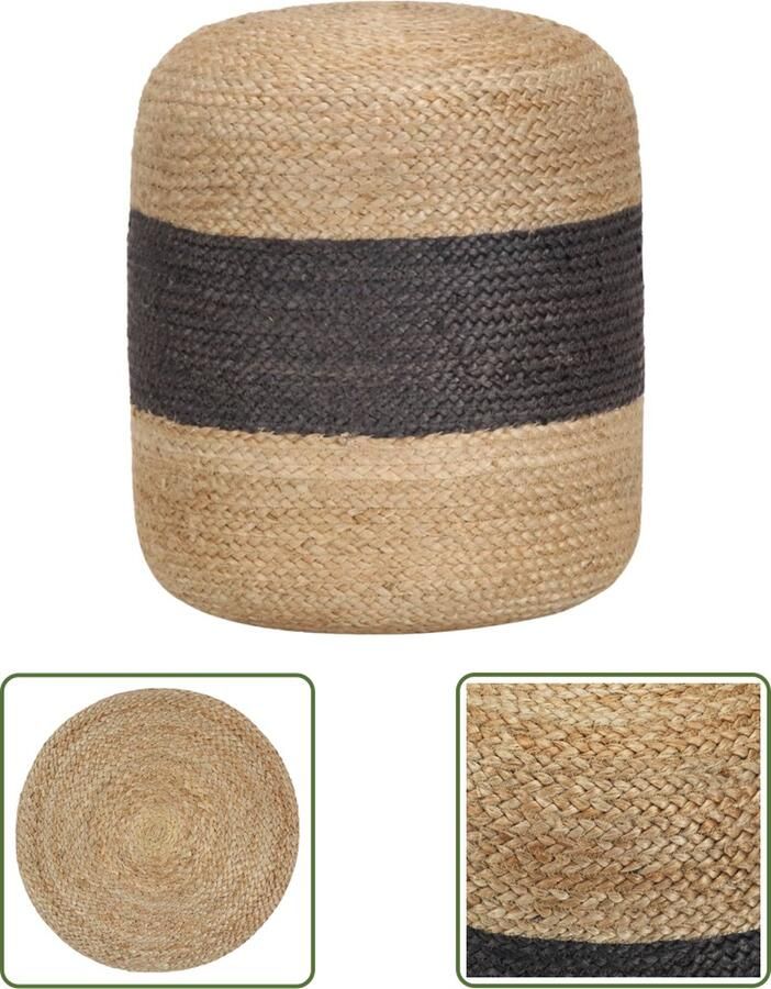 The Living Store Poef donkergrijze streep 40 x 45 cm (Ã¸ x H) Poef Jute Poef Donkere Grijze Poef Handgemaakte Poef Salontafel