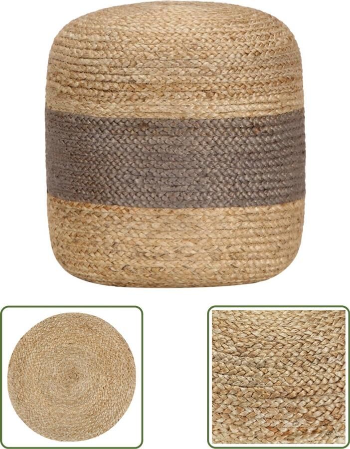 The Living Store Poef handgemaakt 40x45 cm jute grijs Poef Jute Poef Handgemaakte Poef Vintage Poef Stoere Poef