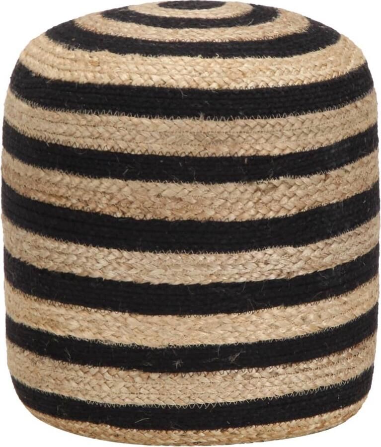 The Living Store Poef handgemaakt 40x45 cm jute zwart Jute Poef Handgemaakte Poef Zitpoef Vloerzeil Woondecoratie