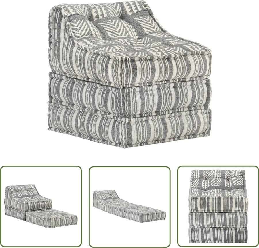 The Living Store Modulaire poef Gestreept Grijs 60x70x76 cm 100% Katoenen Stof Poef Lounge Gestoffeerde Meubels Multifunctioneel Meubilair Huiskamer Accessoires