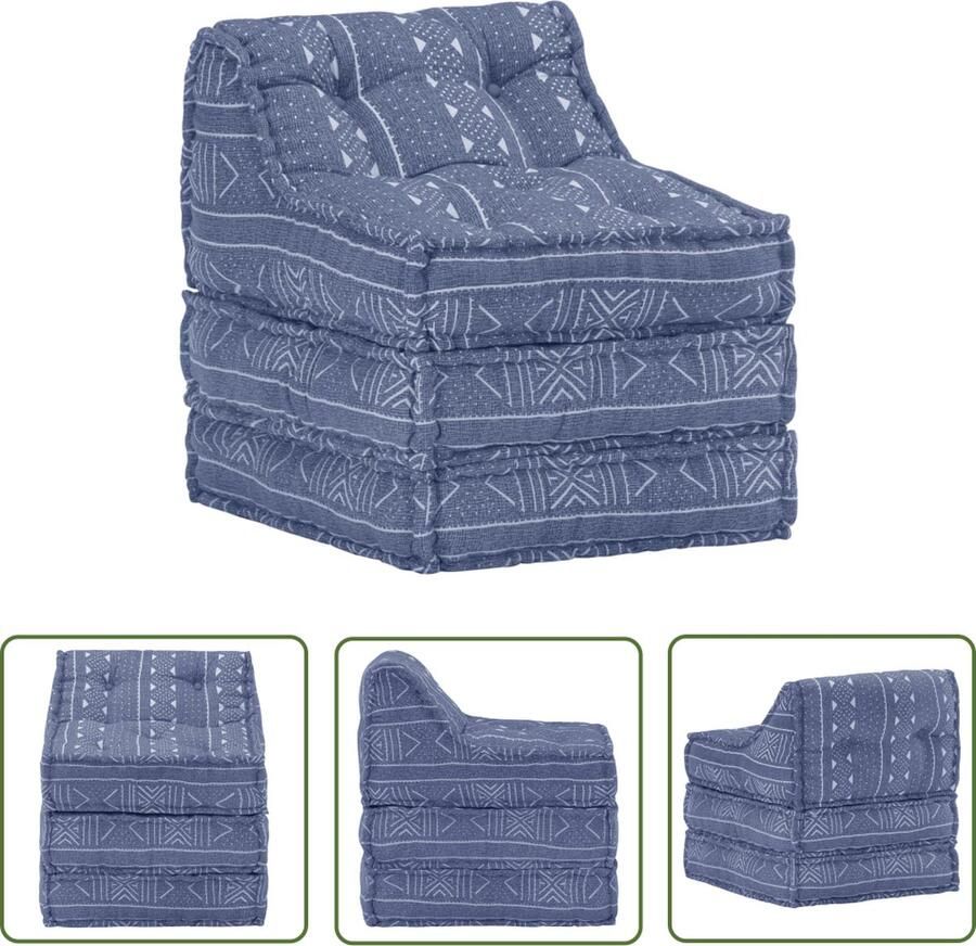 The Living Store Lounger Poef 60x70x76 cm Indigo Stof Loungebank Poef Zitmeubel Stoelen Lounge Meubels - Foto 2
