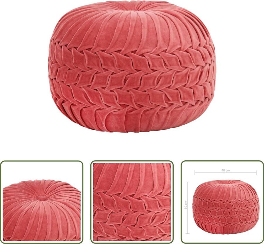 The Living Store Poef Smock Ontwerp Fluweel Robijnrood 40 x 30 cm - Foto 2
