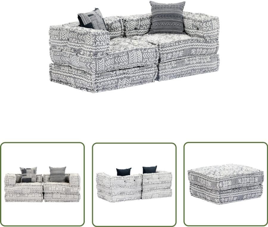 The Living Store Poef tweezits modulair stof lichtgrijs Modulaire Bank Slaapbank Lounge Bank Poef Design Bank