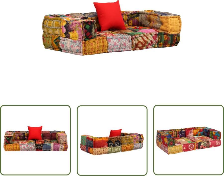 The Living Store Poef Patchwork 140 x 70 x 40 cm meerkleurig Poef Patchwork Zitbank Lounge Meubels Woon Accessoires