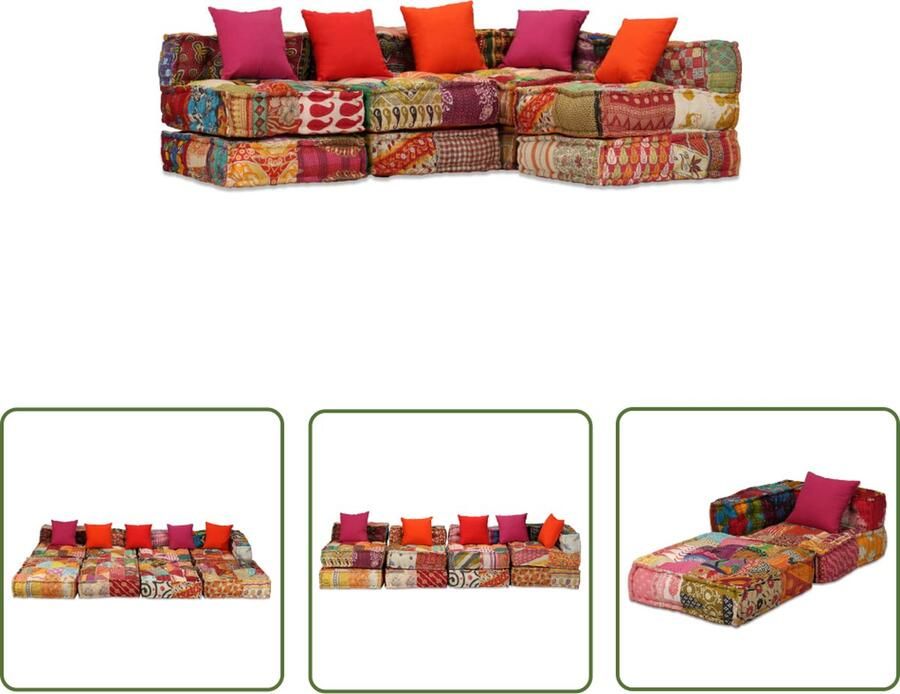 The Living Store Modulaire Bedbank Meerkleurig 200 x 132 x 58 cm Inclusief 5 kussens Modulaire Bank Slaapbank Multifunctionele Bank Lounge Bank Patchwork Bank