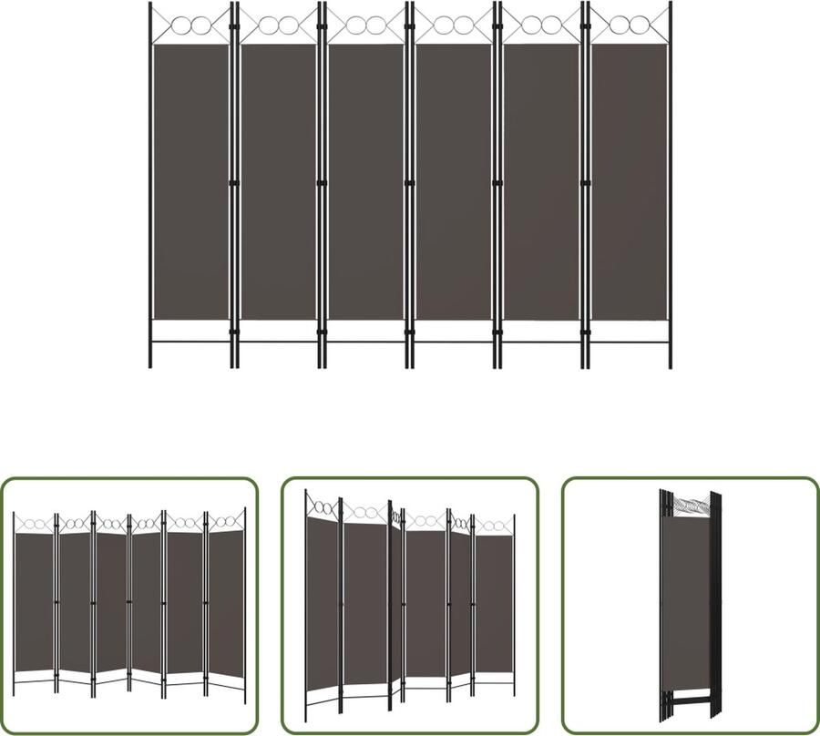The Living Store Praktische Ruimteverdeler 240 x 180 cm Antraciet Inklapbaar Gepoedercoat IJzer Stoffen Schermen Kamerscherm Scheidingswand Privacy Screen Ruimteverdeler Paravent - Foto 2