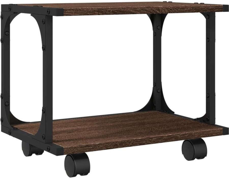 The Living Store Printerkastje 2-laags 41x28x33 5 cm bewerkt hout bruin eiken Printerkastje Printerkastjes Bureau Organizer Bureau Organiser