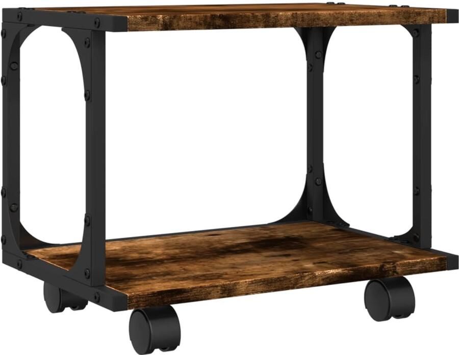 The Living Store Printerkastje 2-laags 41x28x33 5 cm bewerkt hout gerookt eiken Printerkastje Printerkastjes Bureau Organizer Bureau Organiser