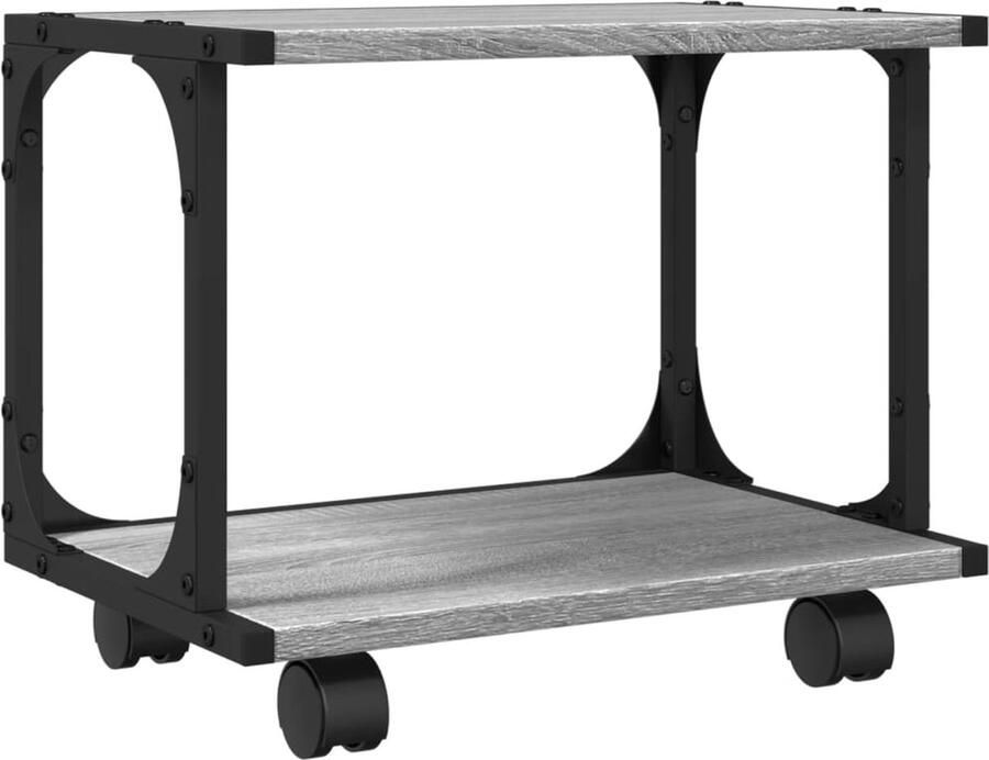 The Living Store Printerkastje 2-laags 41x28x33 5 cm bewerkt hout grijs sonoma Printerstandaard Printer Kast Werkstation Organisatie Houten Printerstandaard Grijze Printerstandaard