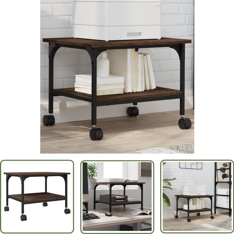 The Living Store Printerkastje 2-laags 50x40x38 cm bewerkt hout bruin eiken Printerkastje Printerkastjes Bureau Organizer Bureau Organiser