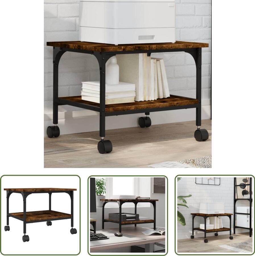 The Living Store Printerkastje 2-laags 50x40x38 cm bewerkt hout gerookt eiken Printerkastje Printerkastjes Bureau Organizer Bureau Organiser - Foto 2