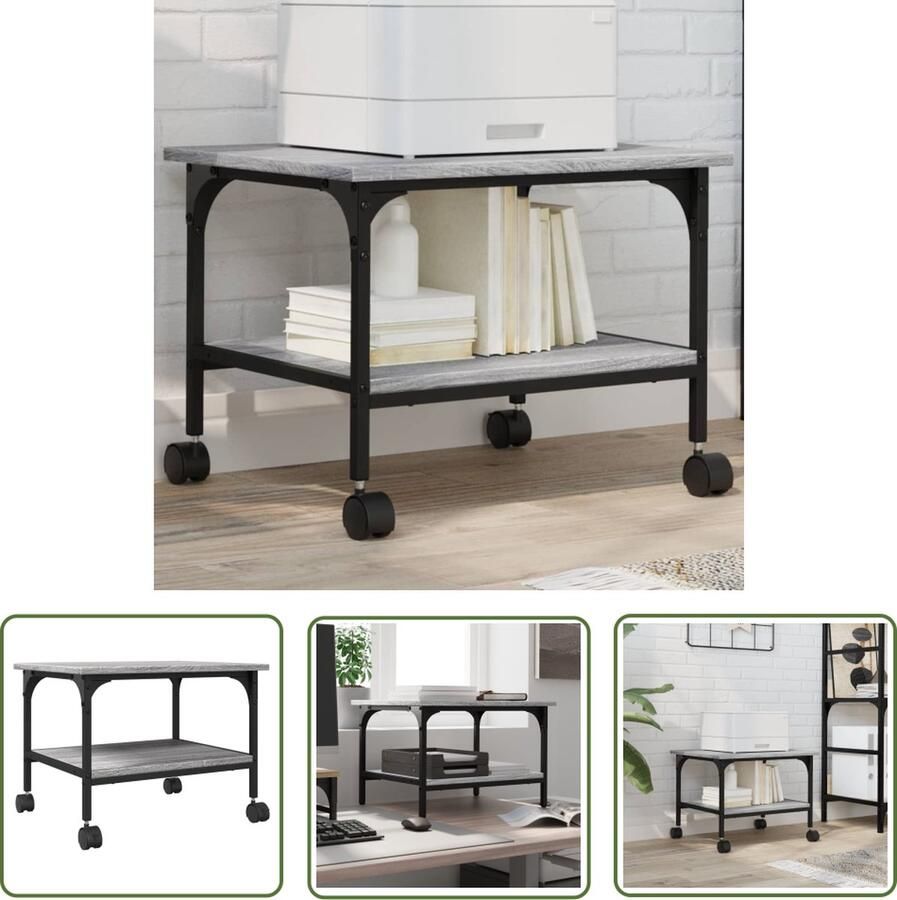 The Living Store Printerkastje 2-laags 50x40x38 cm bewerkt hout grijs sonoma Printerstandaard Printstation Bureauspullen Laptop Tafel Werkbank
