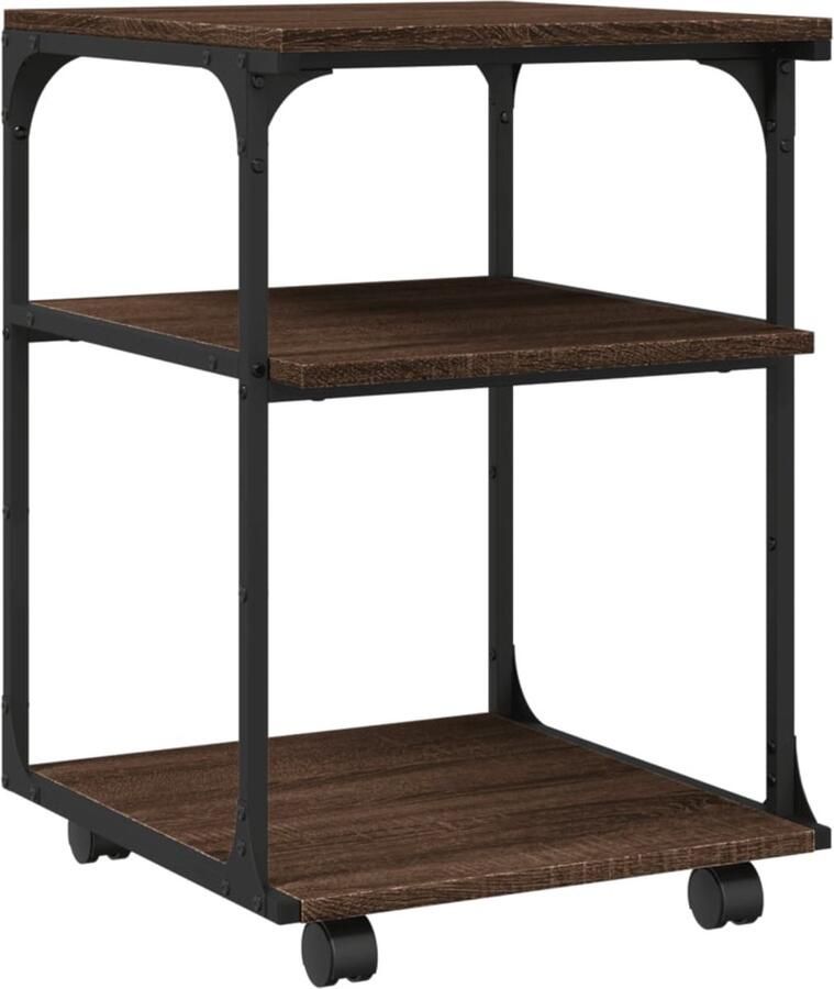The Living Store Printerkastje 3-laags 43x48x64 cm bewerkt hout bruin eiken Printerkastje Printerkastjes Bureau Organizer Bureau Organiser