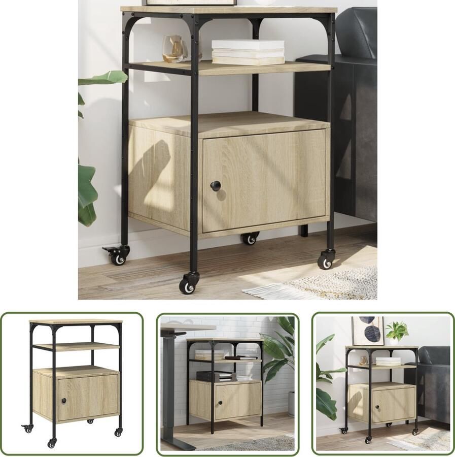 The Living Store Printerstandaard 3-laags 50x40x76cm Sonoma eiken Stabiel veelzijdig en verrijdbaar Geschikt voor printers bestanden en kantoorbenodigdheden Montage vereist