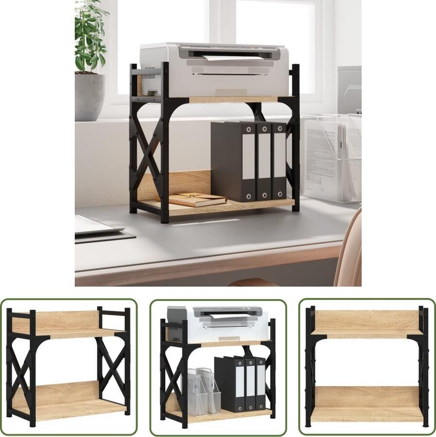 The Living Store Printerstandaard 2-Laags Bewerkt hout Duurzaam materiaal Metalen frame Verstelbare poten Multifunctioneel