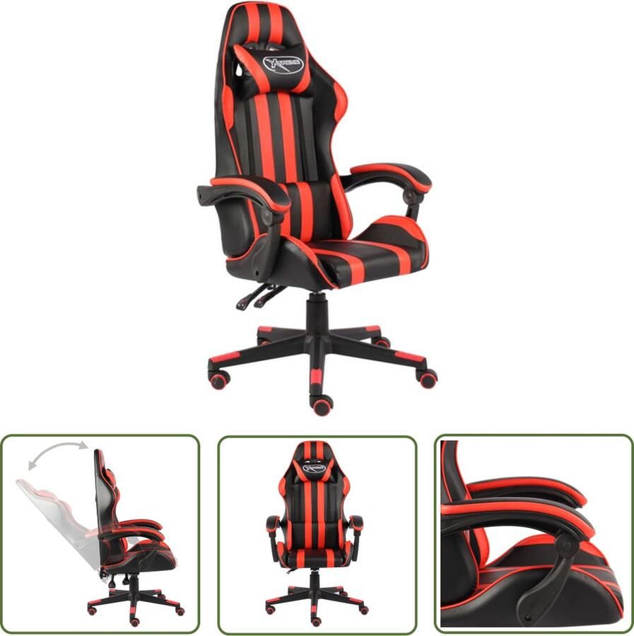 The Living Store racestoel Gaming Chair zwart en rood 62 x 69 x (115 130) cm kunstleer verstelbaar Gamingstoel Racecarstoel Bureaustoel Gaming Accessoires Computeraccessoires - Foto 2