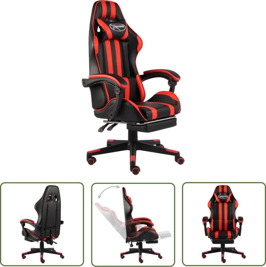 The Living Store Racestoel Gaming Zwart Rood 62 x 69 x (115-130) cm Kunstleer 100% PVC Gamingstoel Racecarstoel Bureaustoel Kantoorstoel Gamingaccessoires - Foto 2