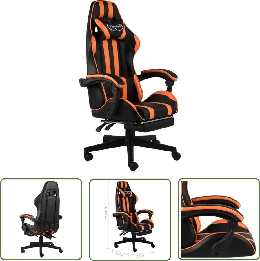 The Living Store Racestoel Race Zwart Oranje 62x69x(115-130)cm Kunstleer Verstelbaar Gamingstoel Racecarstoelen Bureaustoel Ergonomische Stoel Gaming Accessoires - Foto 2