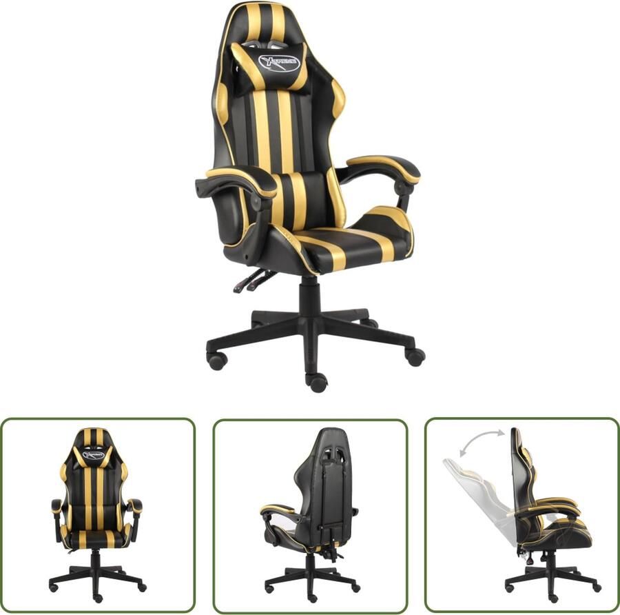 The Living Store Racestoel Zwart Goud Kunstleer 62x69x(115-130) cm In Hoogte Verstelbaar Montage Vereist Gamingstoel Racecarstoel Bureaustoel Ergonomische Stoel Kantoorstoel - Foto 3