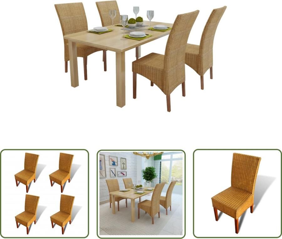 The Living Store Rattan Stoelenset Handgeweven 45 x 62 x 93 cm Massief mangohout Set van 4 - Foto 2