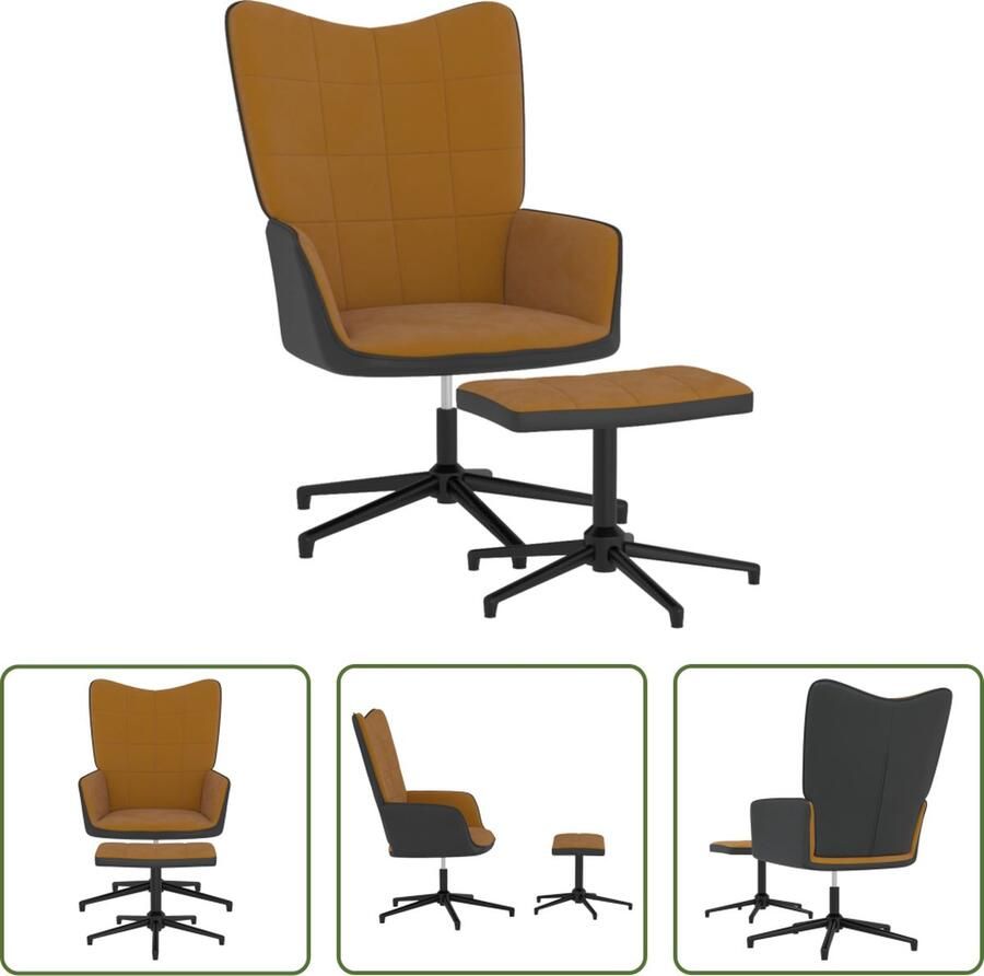 The Living Store Relaxfauteuil bruin fluweel 62 x 68 x 98 cm draaibaar met voetenbank - Foto 2