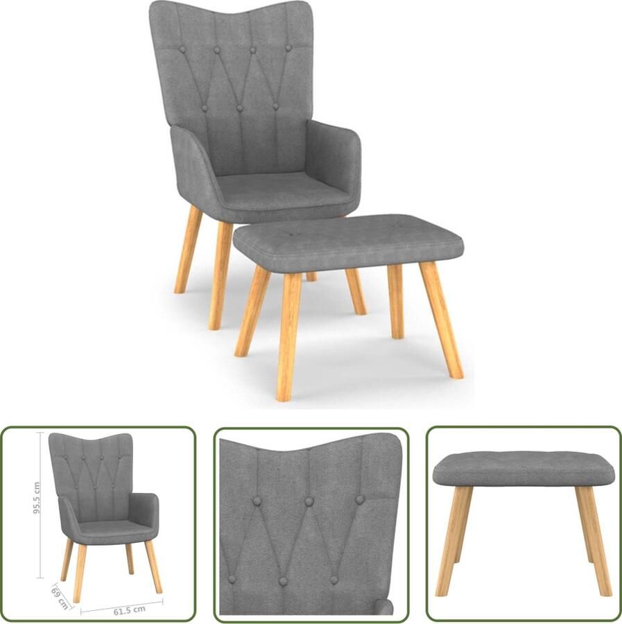 The Living Store Relaxfauteuil Donkergrijs stof 61.5 x 69 x 95.5 cm Schuimvulling Massief beukenhout en staal Voetenbank 47 x 32 x 38 cm Zithoogte 40.5 cm Armleuninghoogte 58 cm - Foto 2