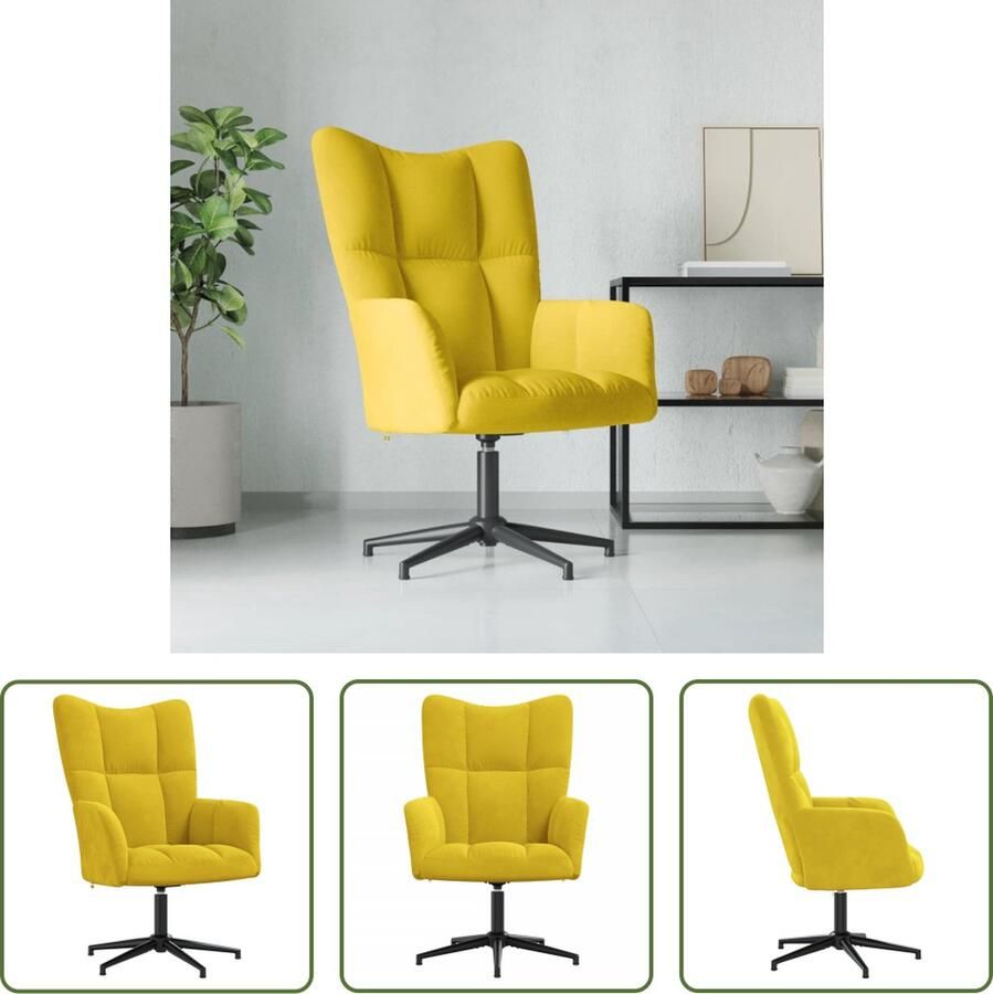 The Living Store Relaxstoel 360 Mosterdgeel Fluweel 62 x 68 x 91 cm Relaxfauteuil Fluweel Fauteuil Mustard Geel Lounge Stoel Comfortabele Stoel - Foto 2