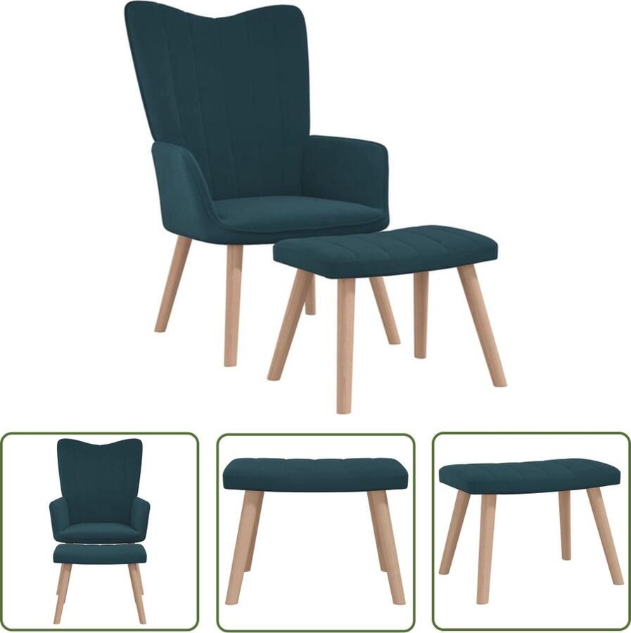 The Living Store Relaxstoel 61.5 x 69 x 95.5 cm Blauw Fluweel Relaxfauteuil Lounge Stoel Fauteuils Loungestoel Velvet Bank - Foto 2