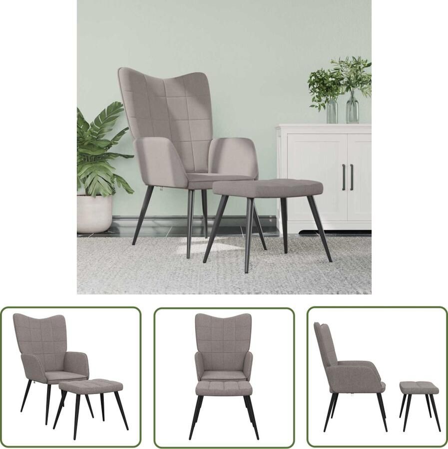 The Living Store Relaxstoel met voetenbank stof taupe Relaxstoel Fauteuils Lounge Chair Loungestoel Tuinstoel