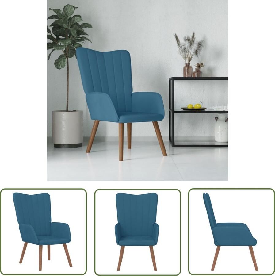 The Living Store Relaxstoel Blauw 61.5 x 69 x 95.5 cm Fluweel Relaxfauteuil Lounge Stoel Blauwe Fauteuil Velvet Fauteuil Comfortabele Stoel