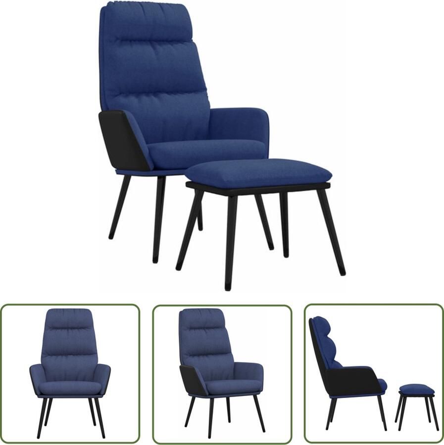 The Living Store Relaxstoel Blauw 70 x 77 x 98 cm Hoogwaardig materiaal Stevig frame Zeer comfortabel Incl Voetenbank Relaxfauteuil Lounge Fauteuil Loungestoel Blauwe Fauteuil Comfortabele Stoel - Foto 2