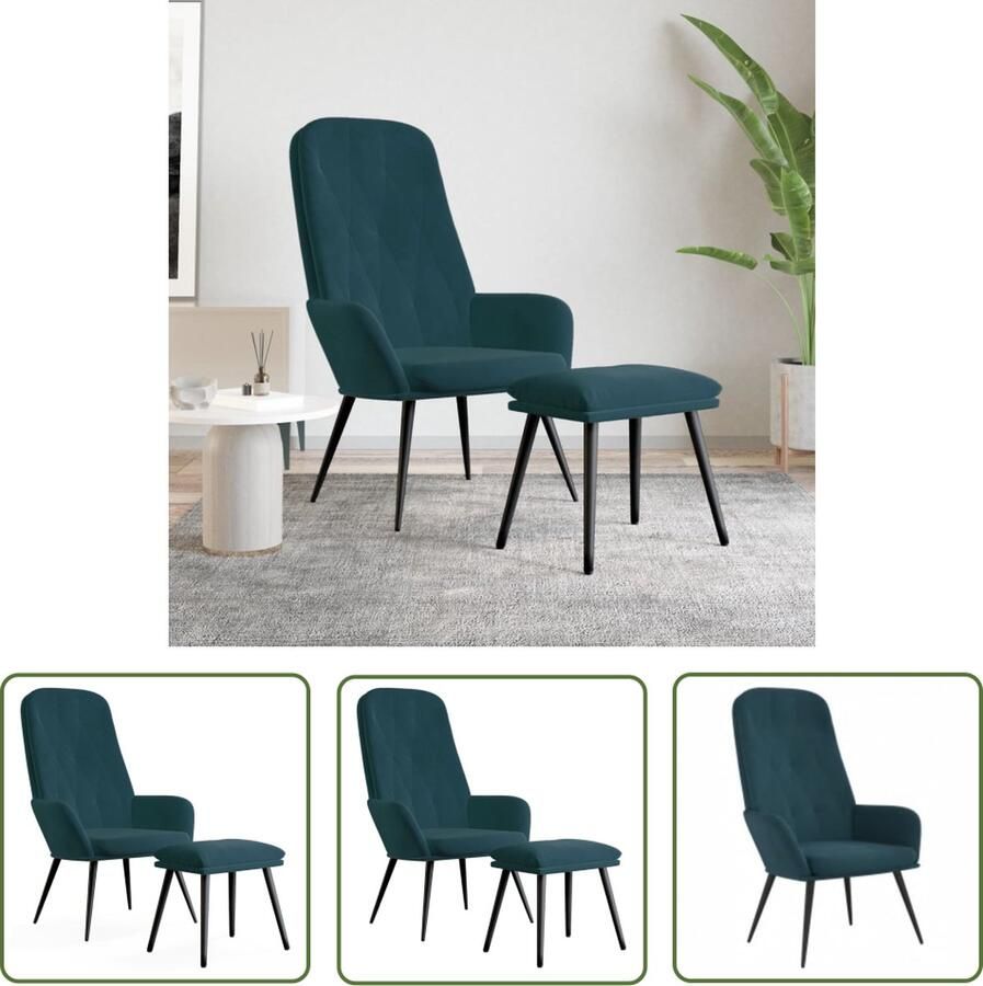 The Living Store Relaxstoel Blauw 70 x 77 x 98 cm Zacht fluweel Stevig frame Extra comfort Trendy ontwerp Incl voetenbank