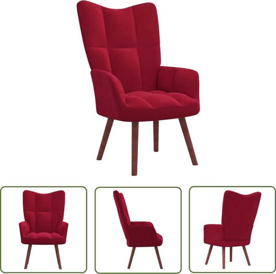 The Living Store Relaxstoel Blokpatroon Fluweel 61.5 x 69 x 95.5 cm Wijnrood Relaxfauteuil Lounge Stoel Velvet Stoel Rode Stoel Woonkamer Meubels - Foto 3