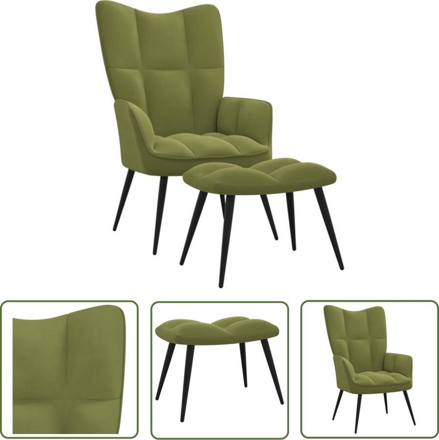 The Living Store Relaxstoel Blokpatroon Lichtgroen 61x70x96.5 cm Fluwelen bekleding Stalen frame Relaxfauteuil Lounge Stoel Fluweel Stoel Groene Stoel Moderne Stoel - Foto 2