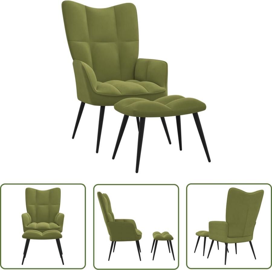 The Living Store Relaxstoel Blokpatroon Lichtgroen 61x70x96.5 cm Fluwelen bekleding Stalen frame Relaxfauteuil Lounge Stoel Fluweel Stoel Groene Stoel Moderne Stoel - Foto 4